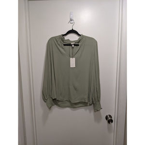 a new day Long Sleeve Boho V Neck Peasant Blouse Large Sage Green